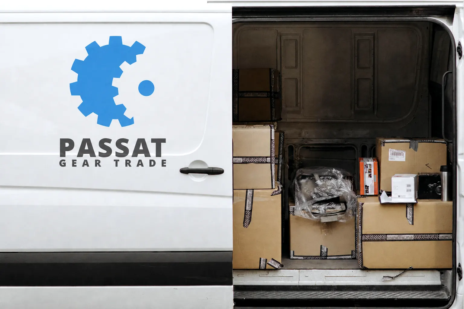 Passat Gear Trade delivery van loaded with packed spare parts orders
