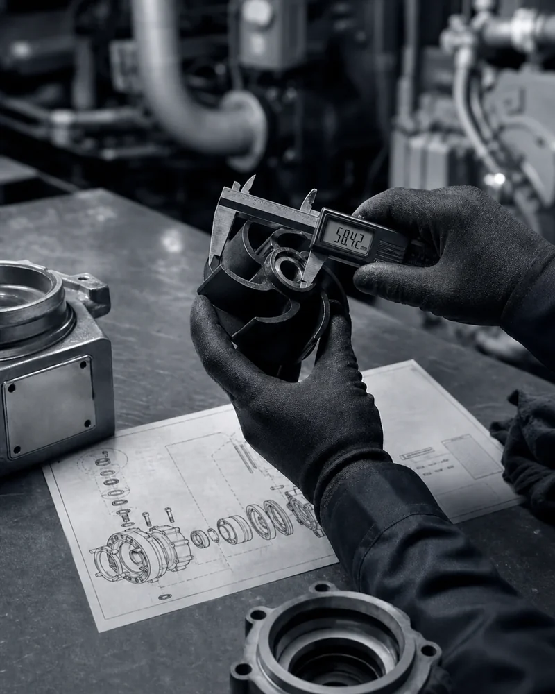 Marine pump component measured at 58.42 millimetres for technical sales review